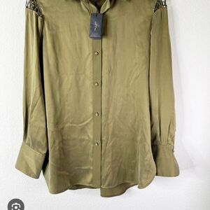 Olive Green Top with Lattice Sleeve Detail